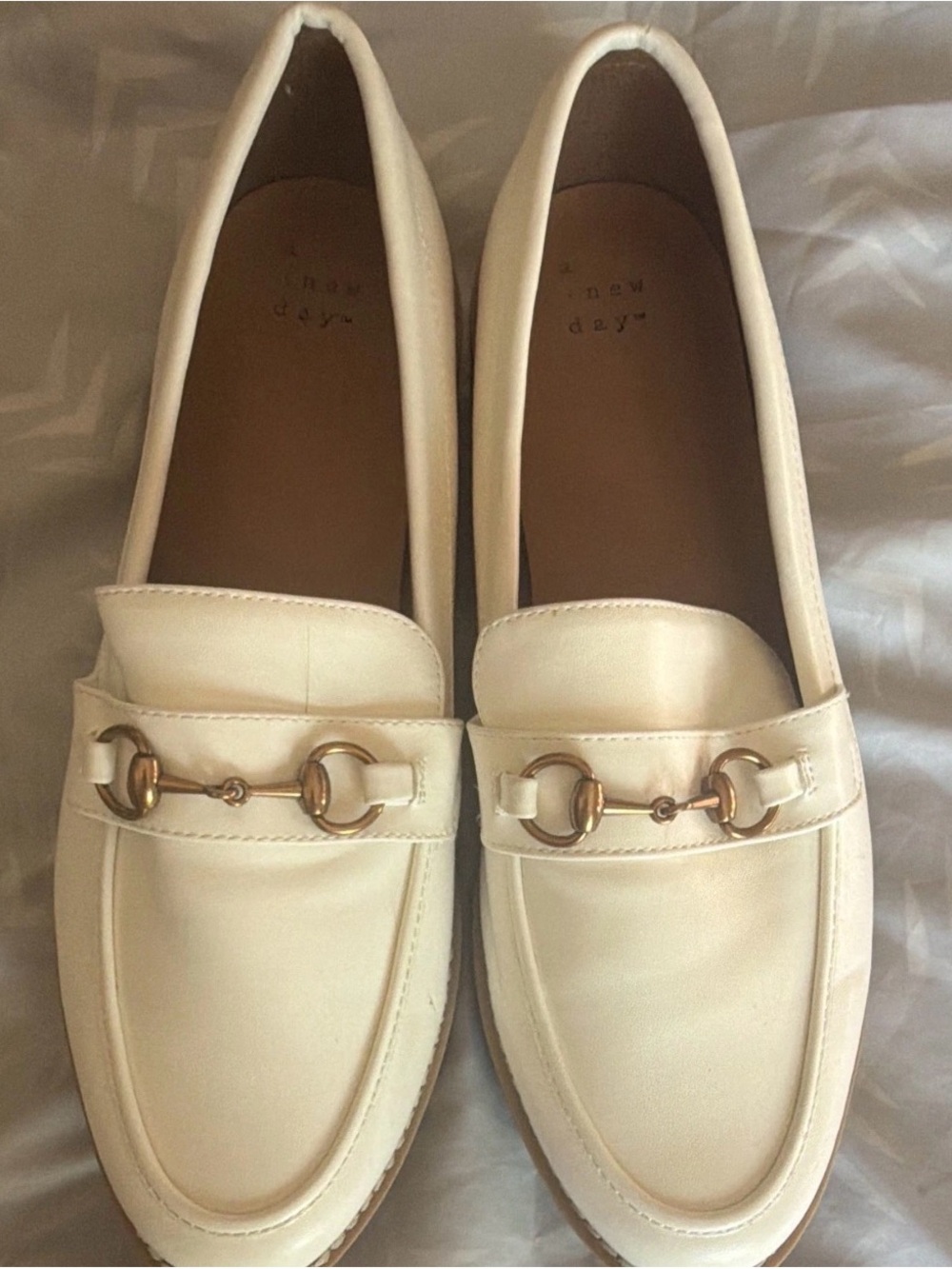a new day Cream Loafers with Gold Horsebit